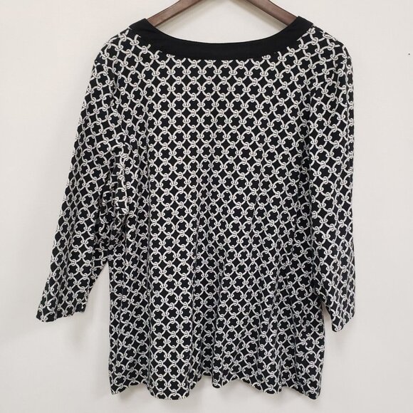 Charter Club Womens Chain Print Top Size 2X Black 3/4 Sleeve Preppy Nautical - Picture 2 of 8